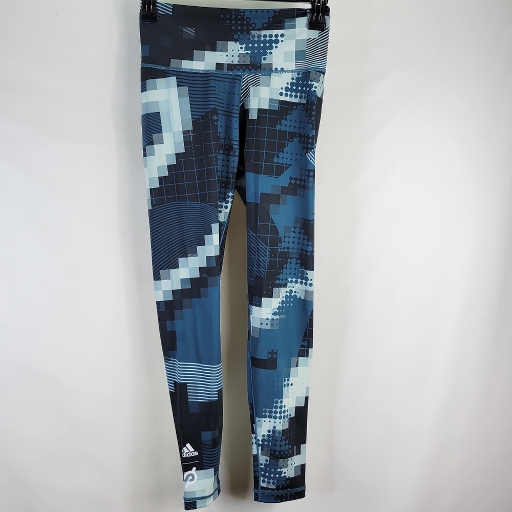Adidas Peloton High Rise Tights/Leggings Blue Pixelated Design Size Small